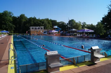 50 Meter Becken mit Startblöcke